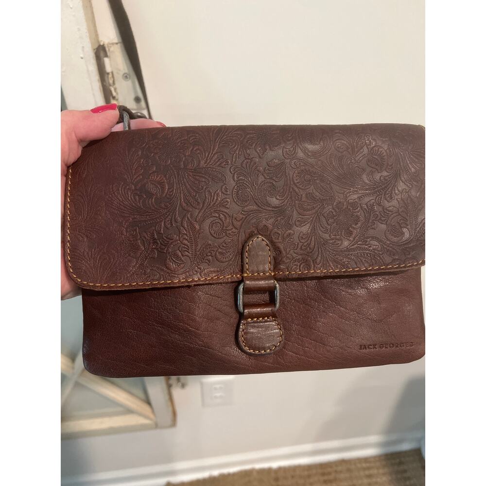 Jack Georges Voyager brown embossed buffalo leather crossbody bag